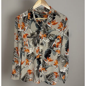Tommy Bahama Womens 100% Silk Top Sz M Hawaiian Blouse Floral Roll Resort Cruise